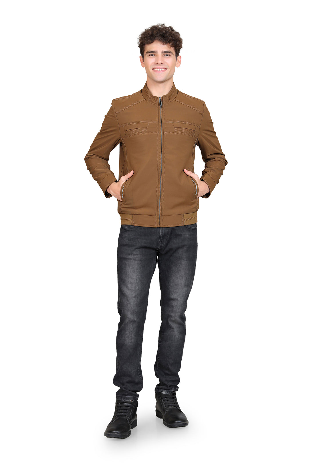 Mock Collar Woollen Bomber Jacket