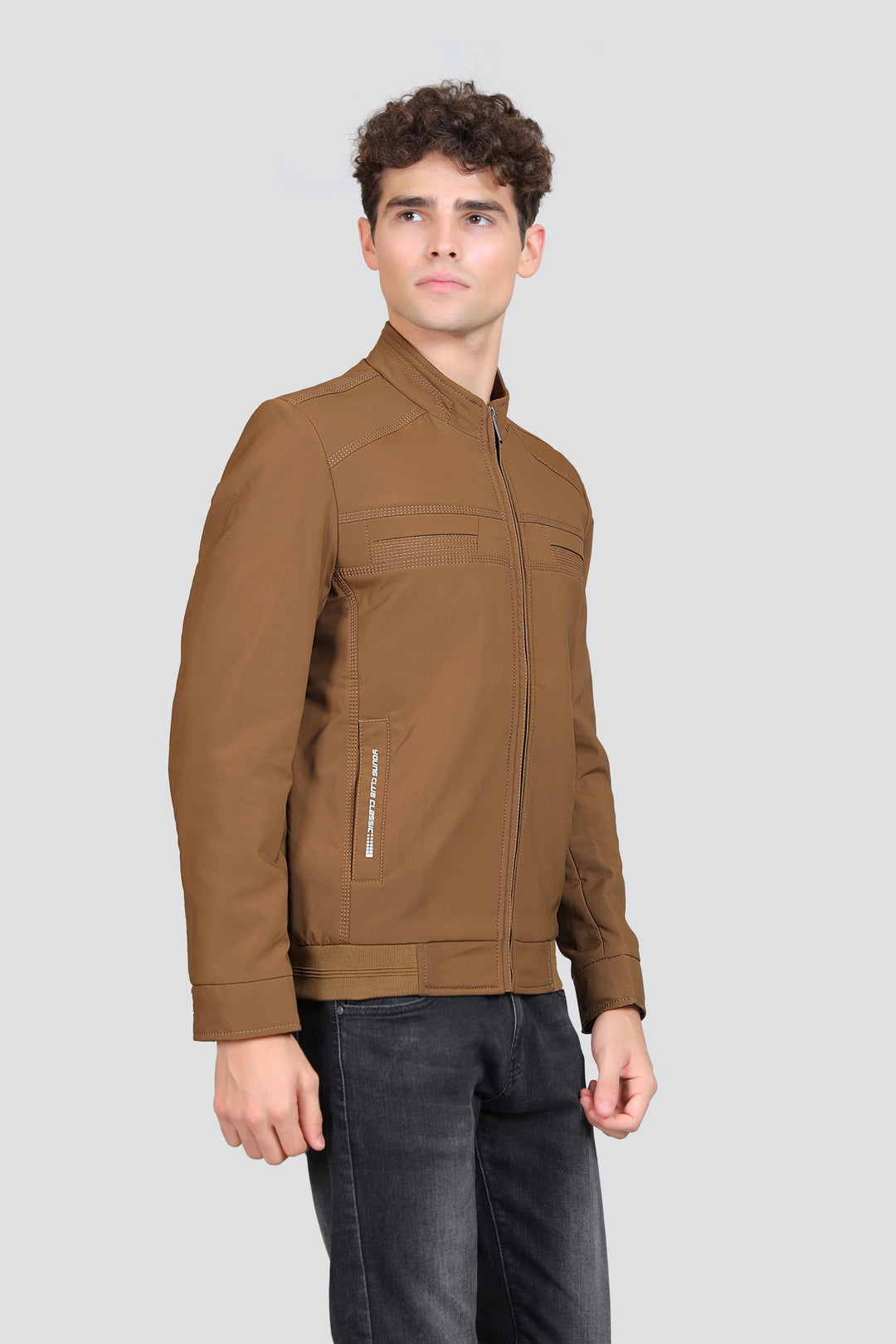 Mock Collar Woollen Bomber Jacket