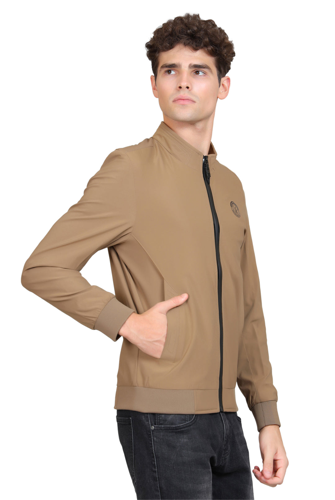 Mock Collar Long Sleeve Lightweight Bomber Jacket