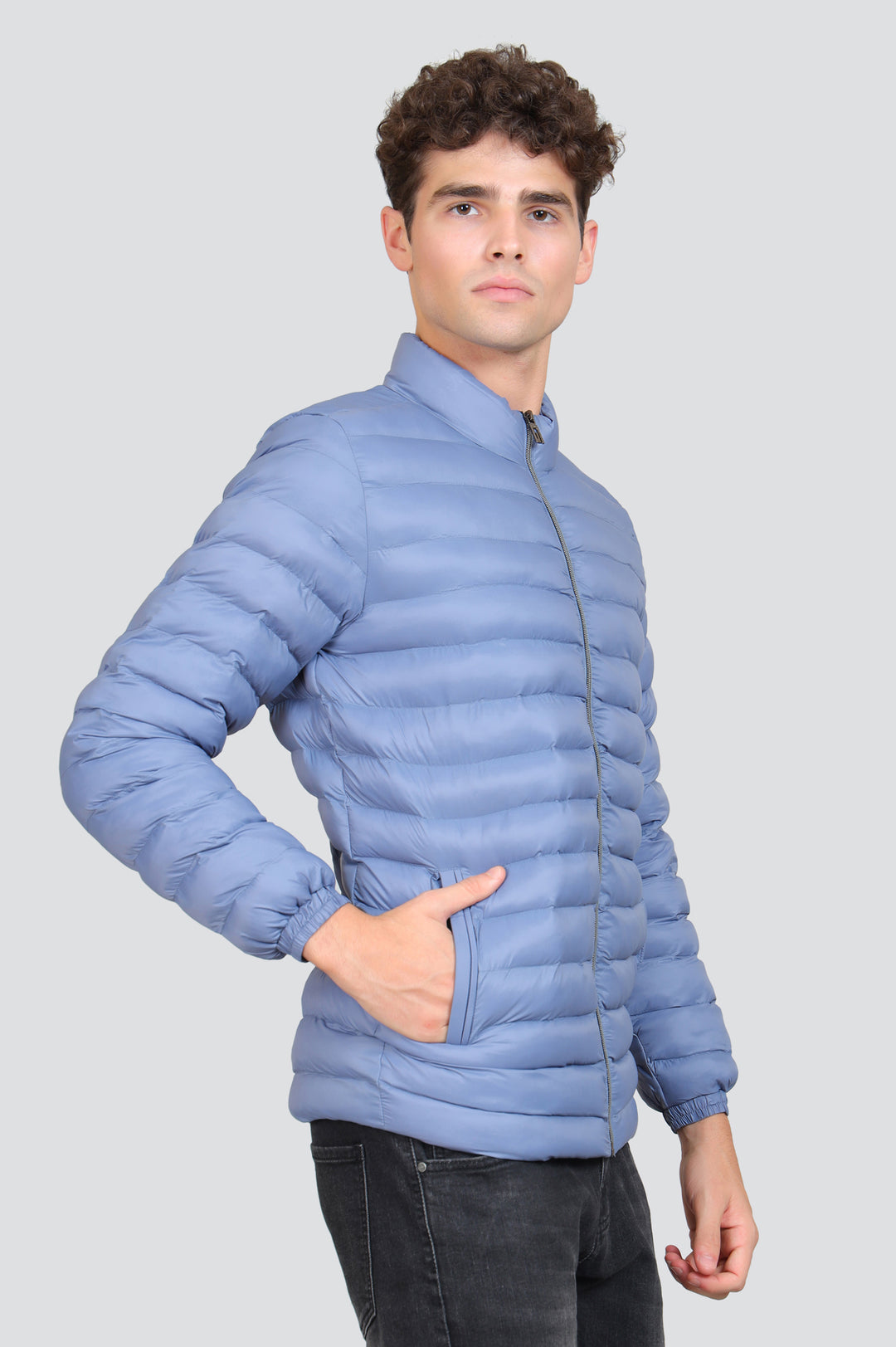 Mock Collar Woolen Puffer Jacket