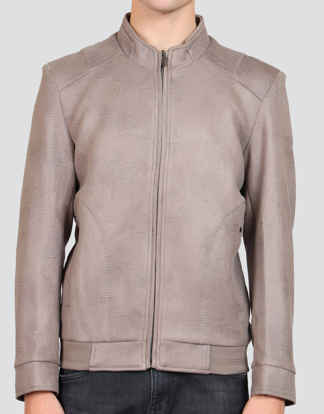 Mandarin Collar Suede Bomber Jacket