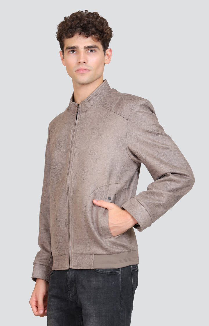 Mandarin Collar Suede Bomber Jacket