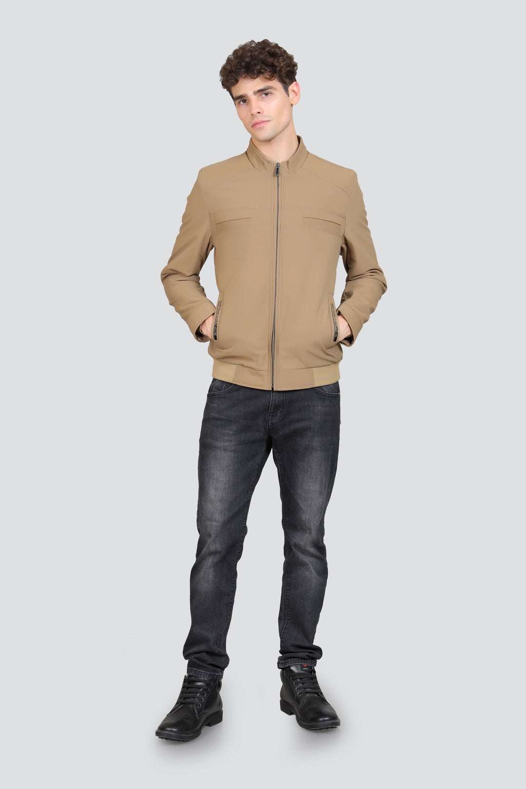 Mock Collar Woolen Bomber Jacket