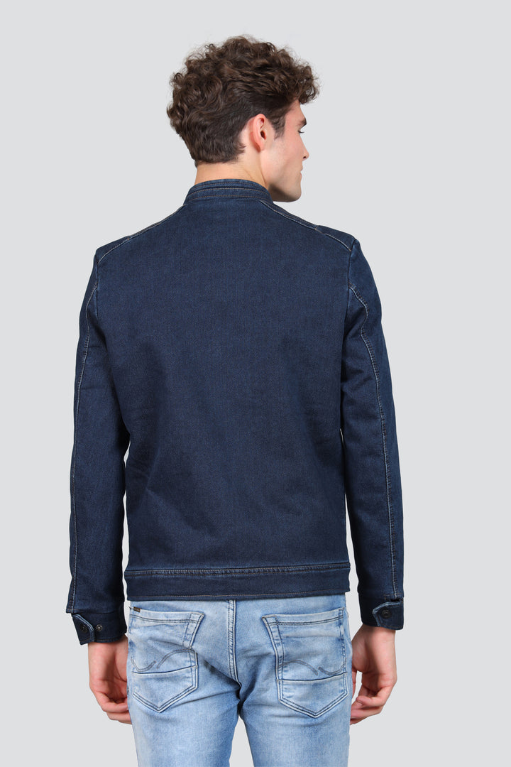 Washed Mock Collar Lightweight Denim Jacket