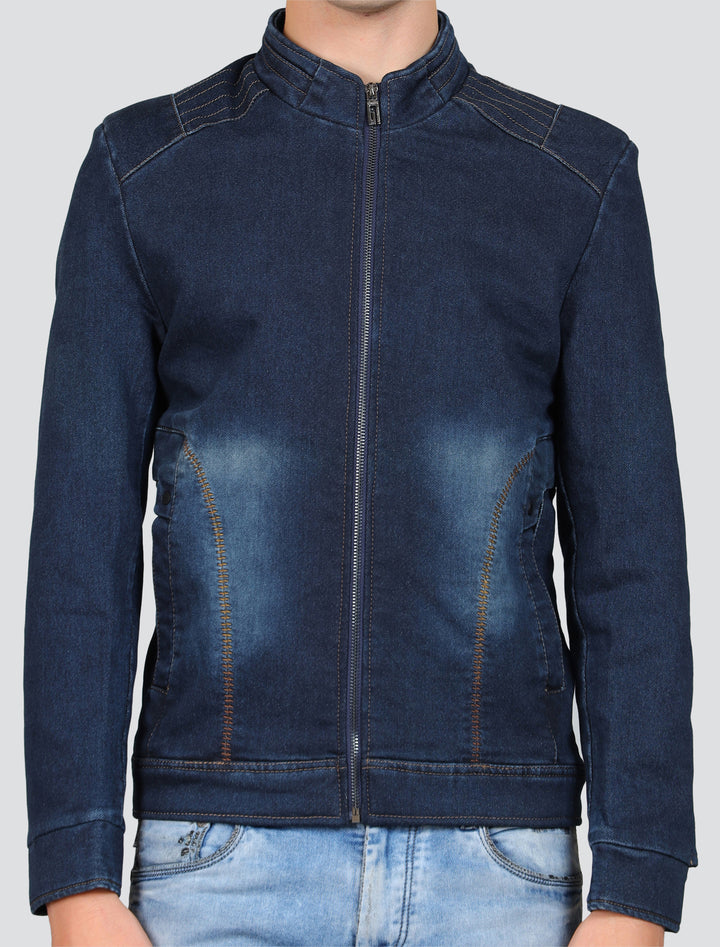 Washed Mock Collar Lightweight Denim Jacket