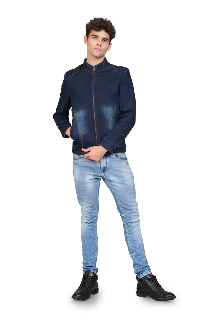 Washed Mock Collar Lightweight Denim Jacket