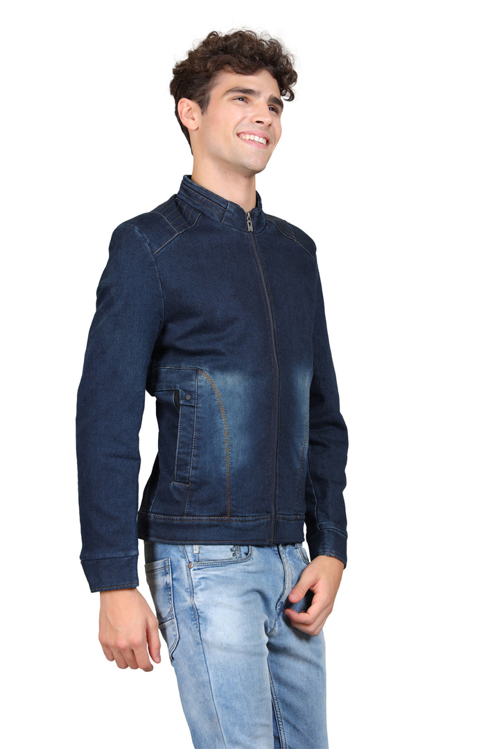 Washed Mock Collar Lightweight Denim Jacket