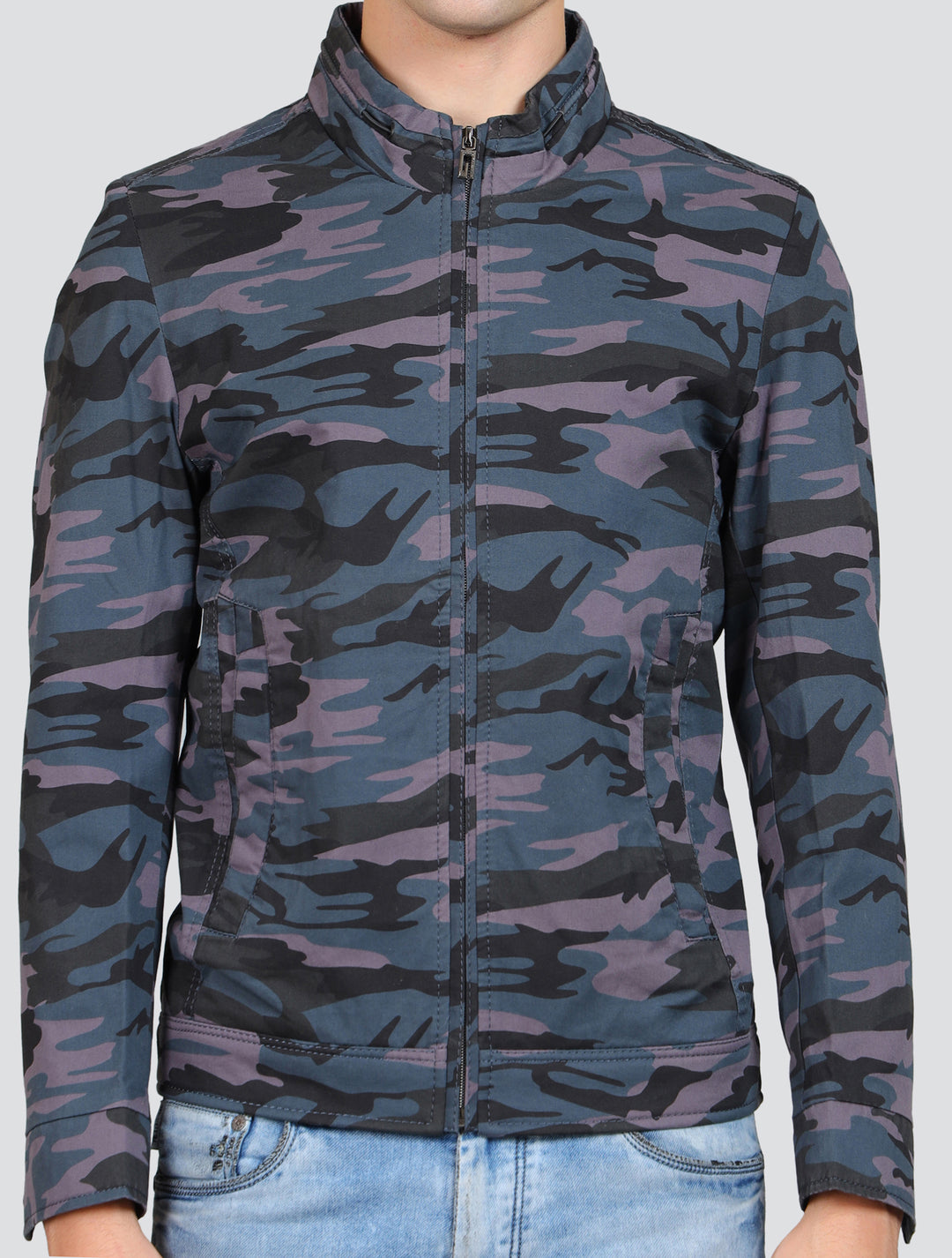 Camouflage Printed Woolen Bomber Jacket