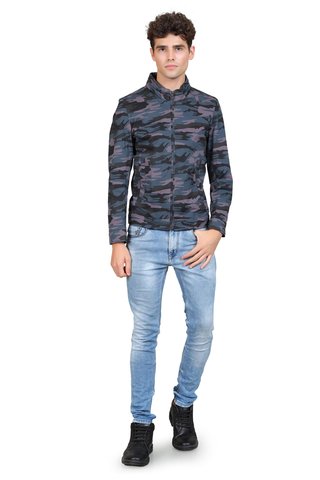 Camouflage Printed Woolen Bomber Jacket