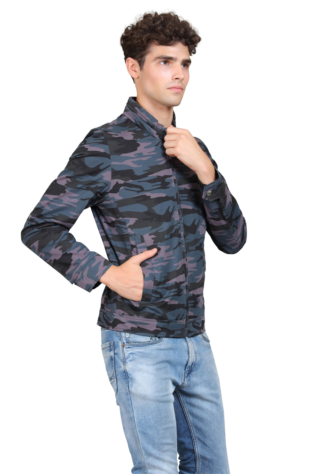 Camouflage Printed Woolen Bomber Jacket