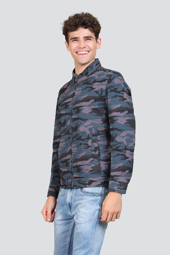 Camouflage Printed Woolen Bomber Jacket