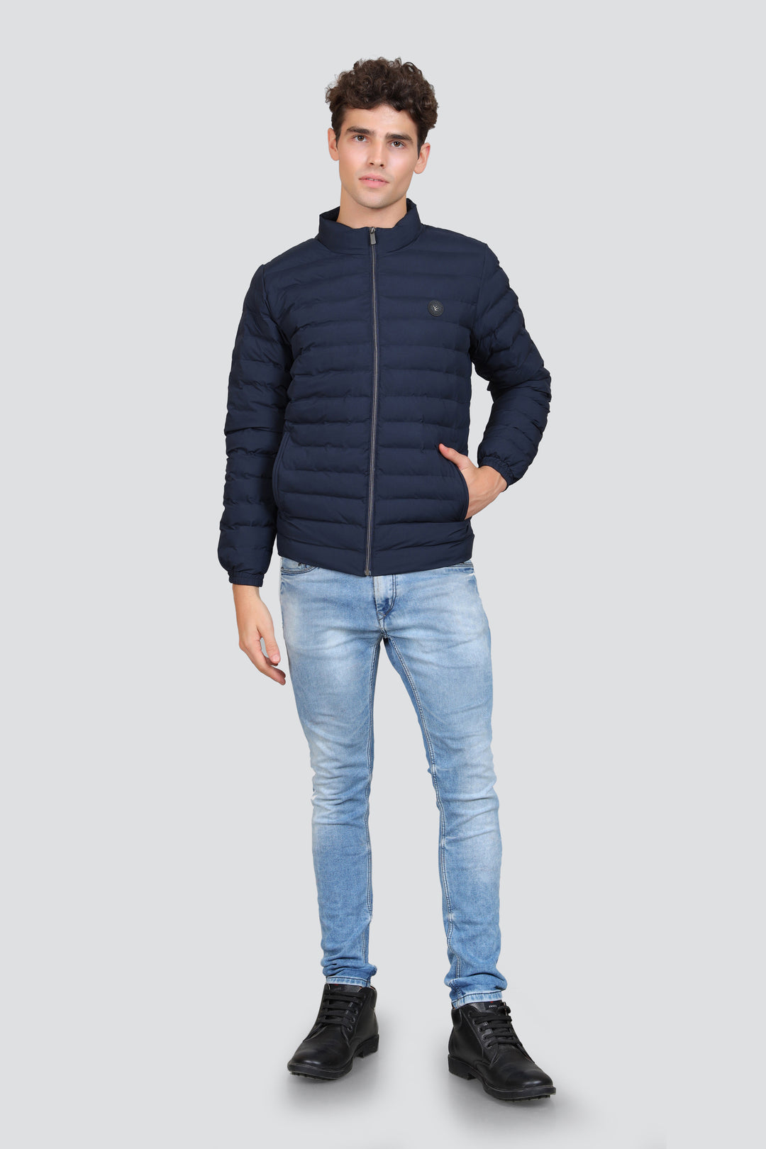 Mock Collar Woolen Puffer Jacket